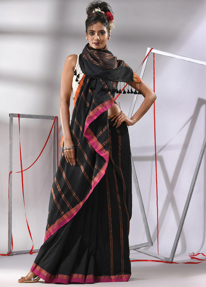 Black Cotton Saree With Blouse Piece - Indian Silk House Agencies