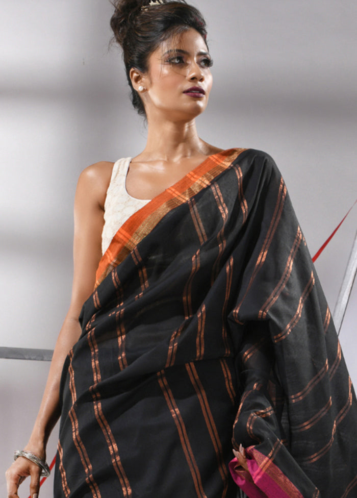 Black Cotton Saree With Blouse Piece - Indian Silk House Agencies