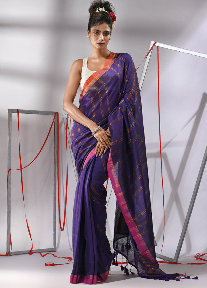 Purple Cotton Saree With Blouse Piece - Indian Silk House Agencies