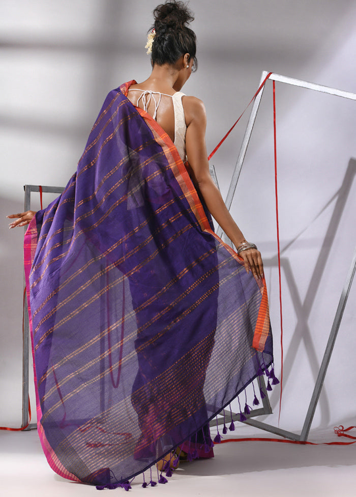 Purple Cotton Saree With Blouse Piece - Indian Silk House Agencies