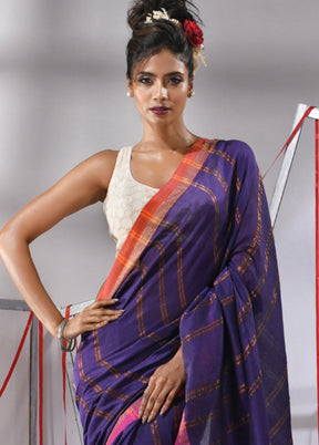 Purple Cotton Saree With Blouse Piece - Indian Silk House Agencies