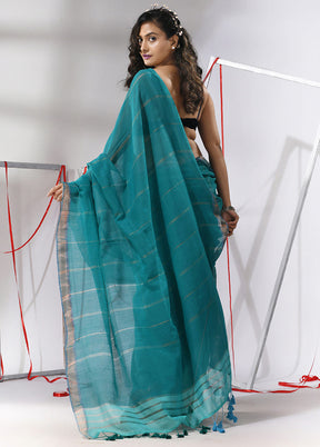 Teal Cotton Saree With Blouse Piece - Indian Silk House Agencies