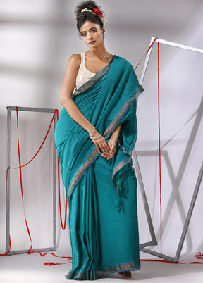 Teal Cotton Saree With Blouse Piece - Indian Silk House Agencies