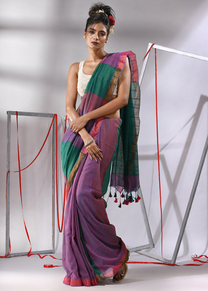 Purple Cotton Saree With Blouse Piece - Indian Silk House Agencies