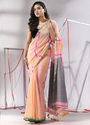 Peach Cotton Saree With Blouse Piece - Indian Silk House Agencies