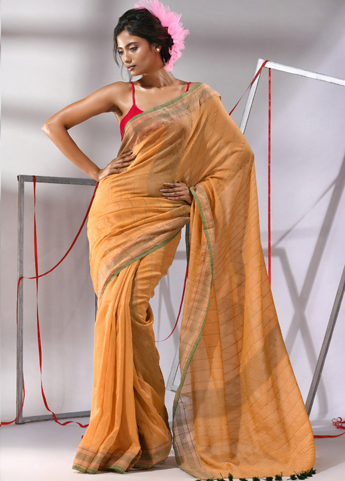 Beige Cotton Saree With Blouse Piece - Indian Silk House Agencies