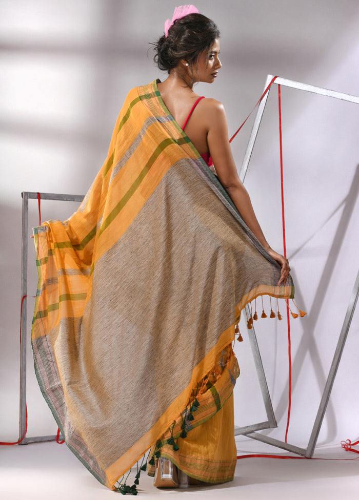 Yellow Cotton Saree With Blouse Piece - Indian Silk House Agencies