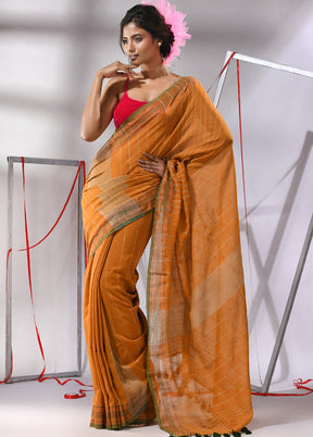 Mustard Cotton Saree With Blouse Piece - Indian Silk House Agencies