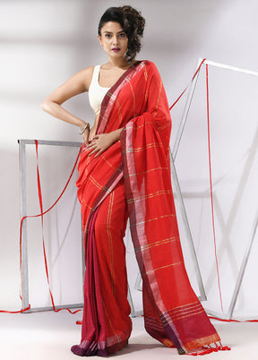 Red Cotton Saree With Blouse Piece - Indian Silk House Agencies