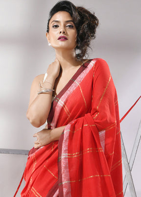 Red Cotton Saree With Blouse Piece - Indian Silk House Agencies