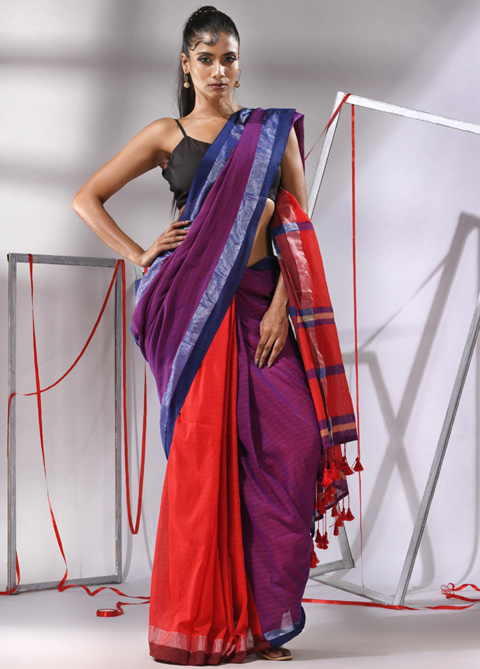 Purple Cotton Saree With Blouse Piece - Indian Silk House Agencies