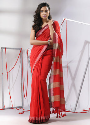 Red Cotton Saree With Blouse Piece - Indian Silk House Agencies