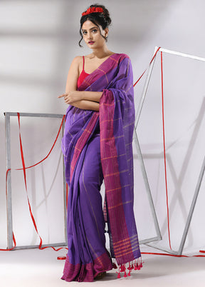 Purple Cotton Saree With Blouse Piece - Indian Silk House Agencies