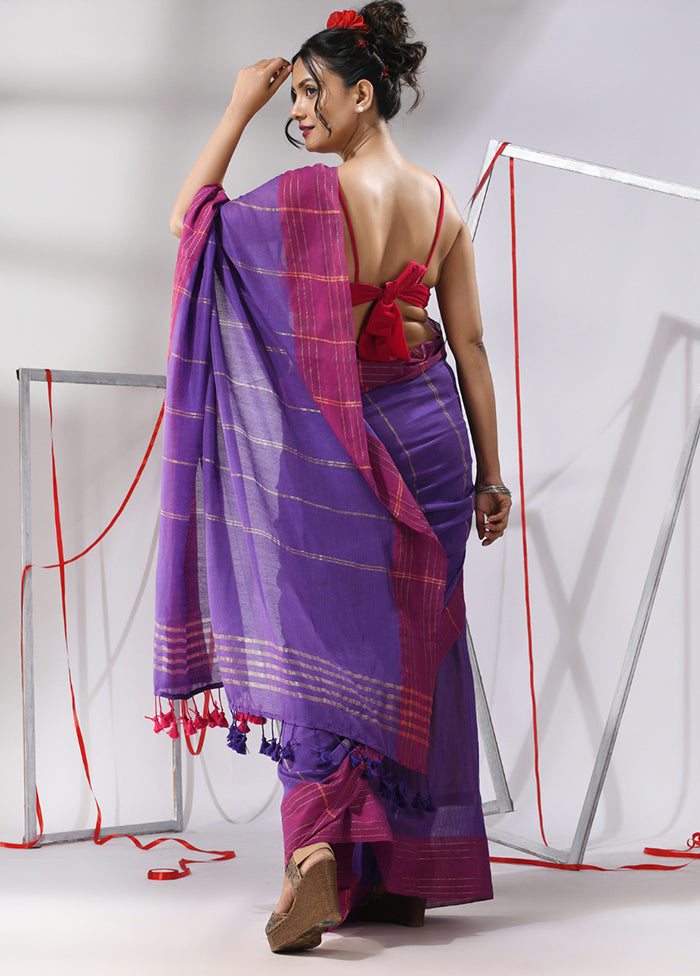 Purple Cotton Saree With Blouse Piece - Indian Silk House Agencies