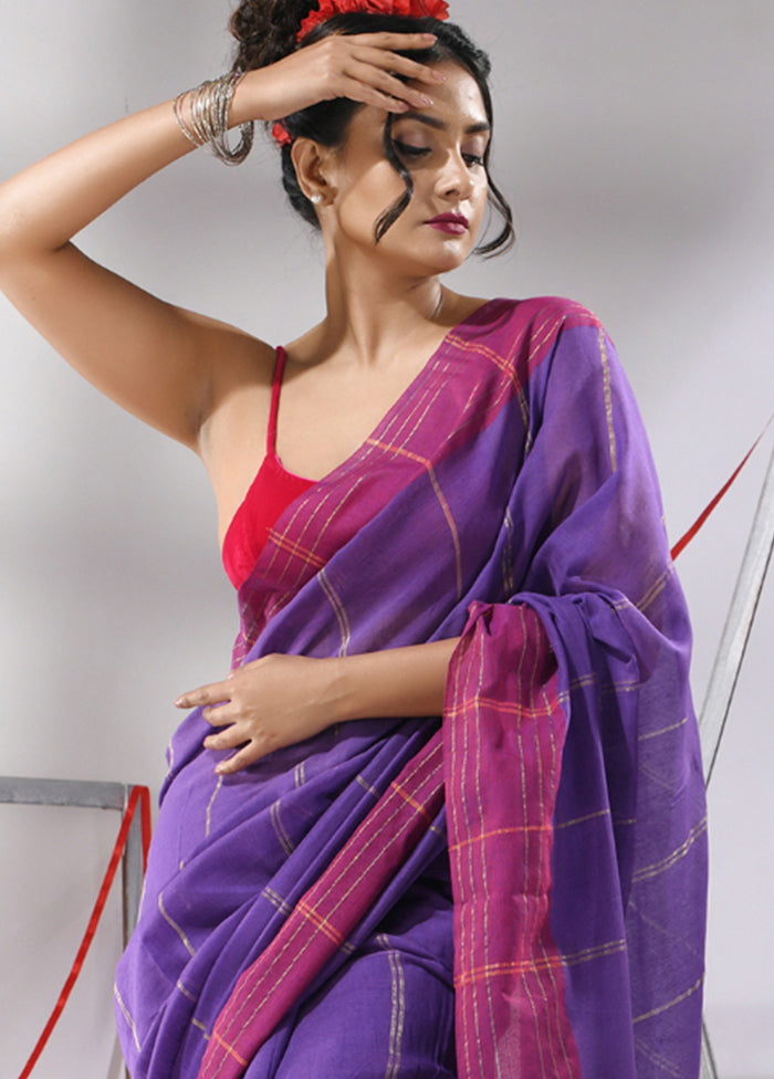 Purple Cotton Saree With Blouse Piece - Indian Silk House Agencies