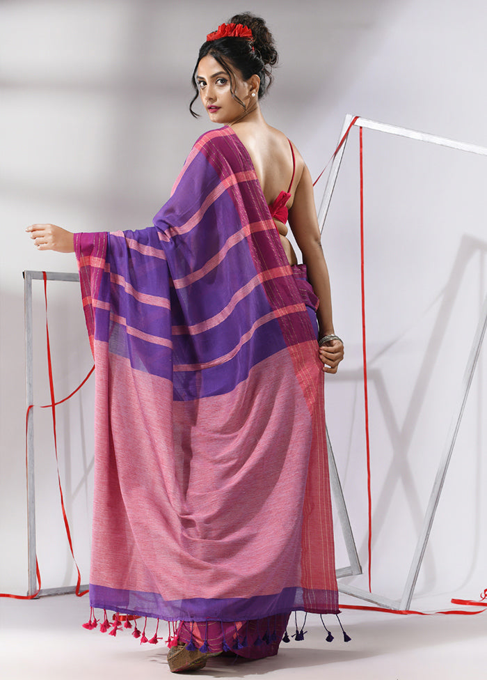 Violet Cotton Saree With Blouse Piece - Indian Silk House Agencies