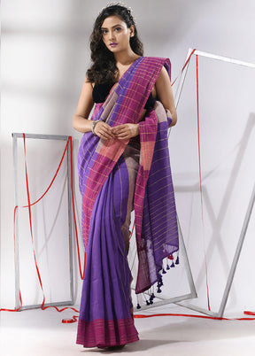 Purple Cotton Saree With Blouse Piece - Indian Silk House Agencies