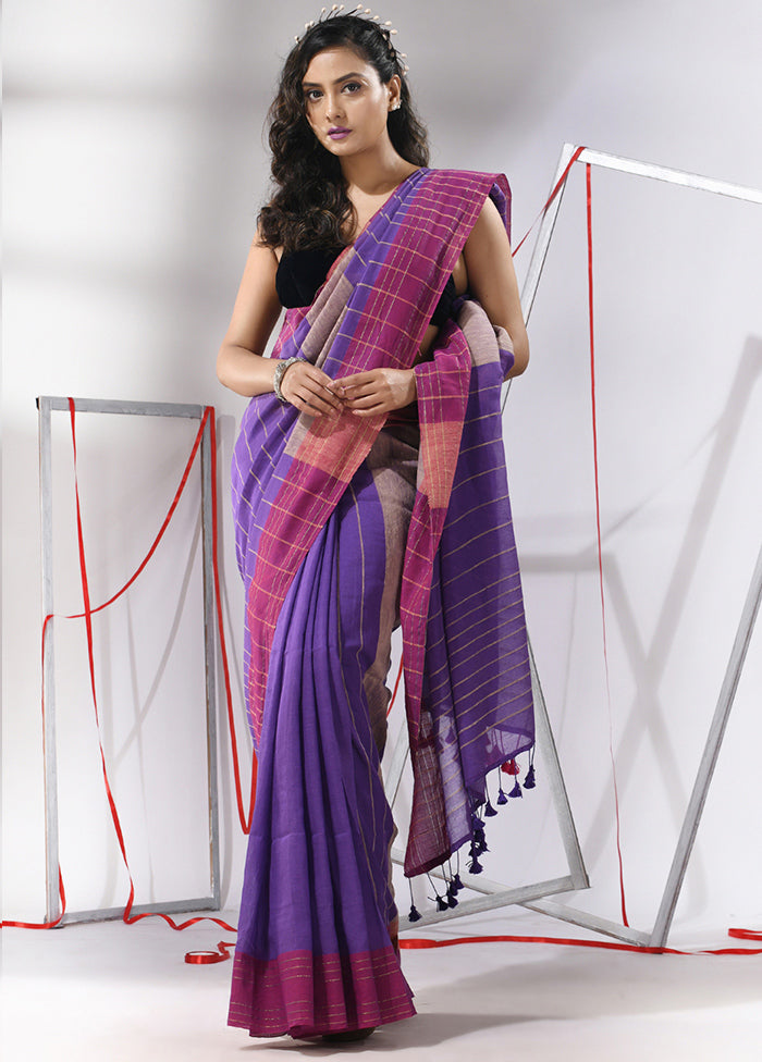 Purple Cotton Saree With Blouse Piece - Indian Silk House Agencies