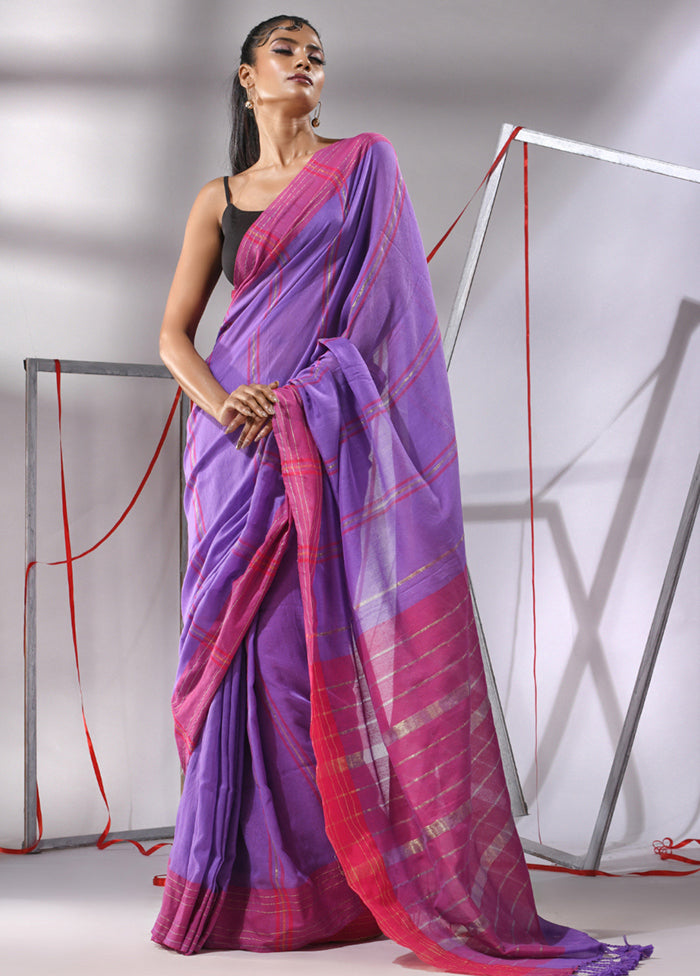 Purple Cotton Saree With Blouse Piece - Indian Silk House Agencies