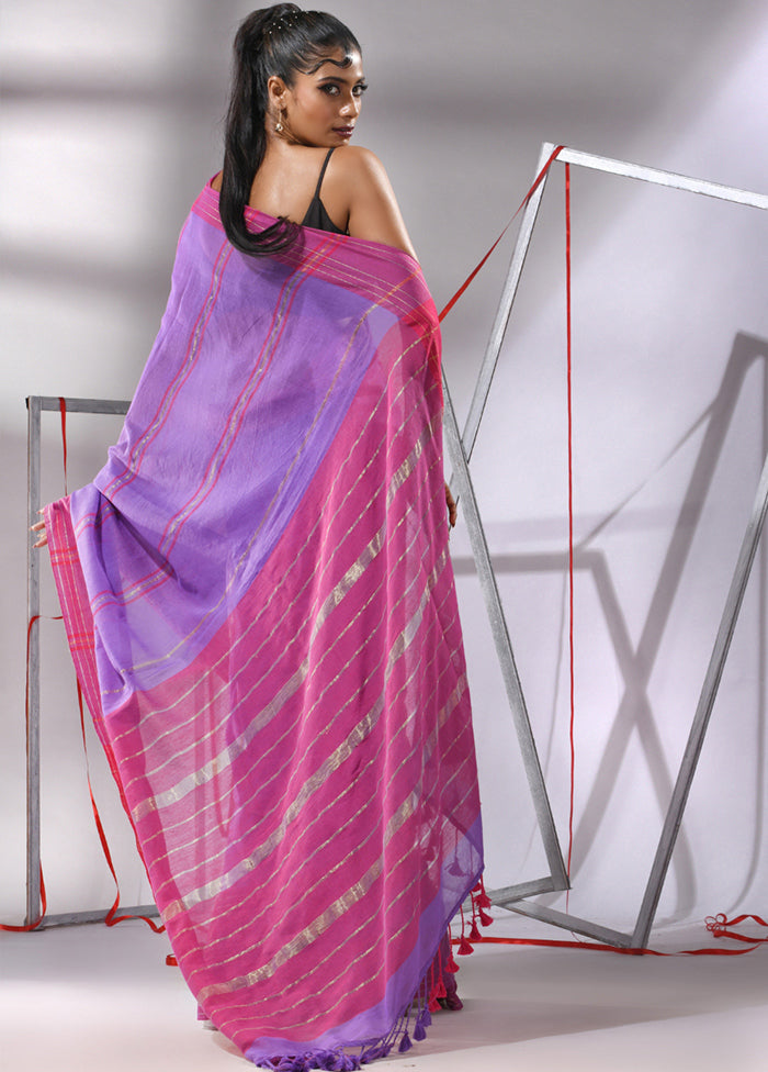 Purple Cotton Saree With Blouse Piece - Indian Silk House Agencies