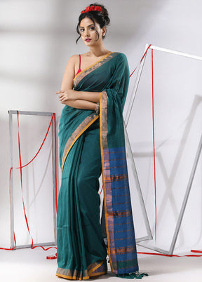 Teal Cotton Saree With Blouse Piece - Indian Silk House Agencies