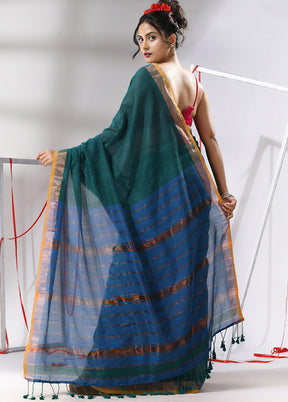 Teal Cotton Saree With Blouse Piece - Indian Silk House Agencies