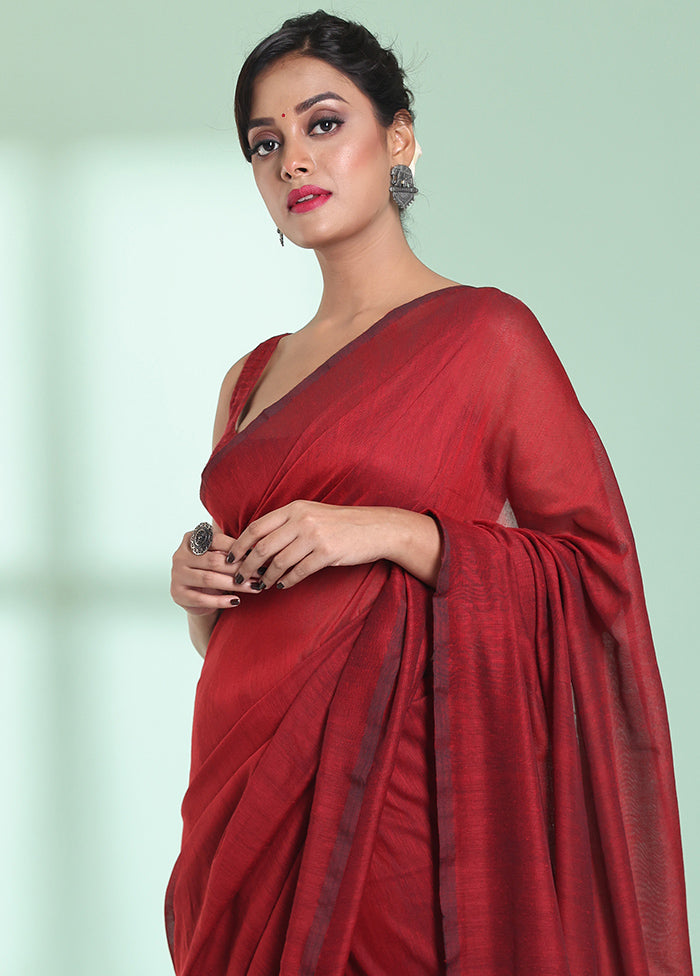 Red Cotton Saree With Blouse Piece