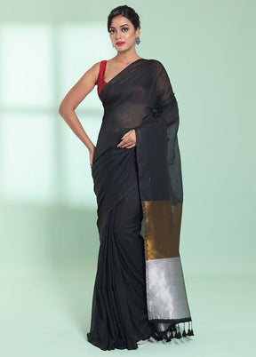 Black Cotton Saree With Blouse Piece - Indian Silk House Agencies