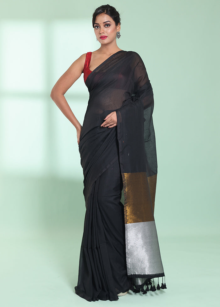 Black Cotton Saree With Blouse Piece