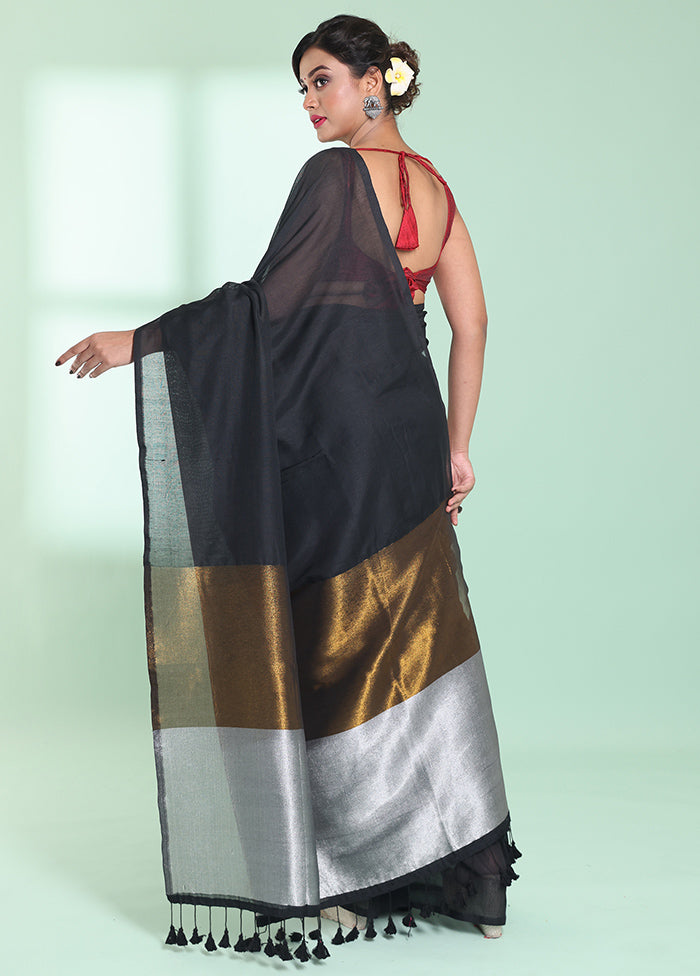 Black Cotton Saree With Blouse Piece - Indian Silk House Agencies