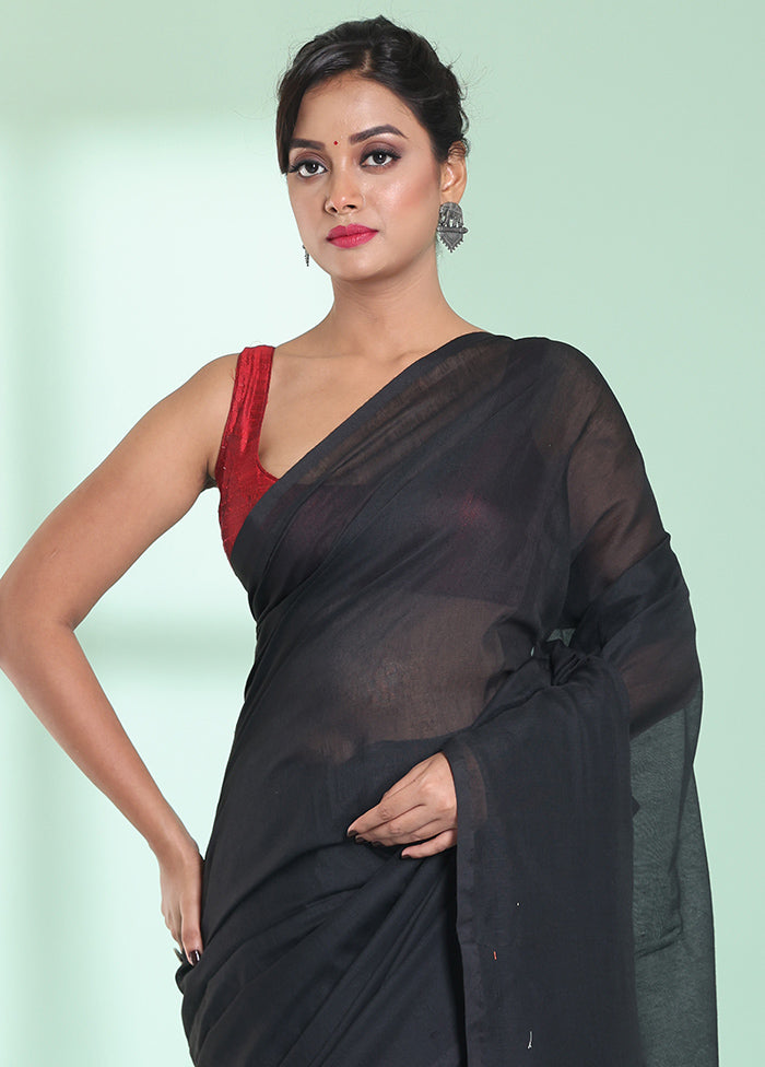 Black Cotton Saree With Blouse Piece