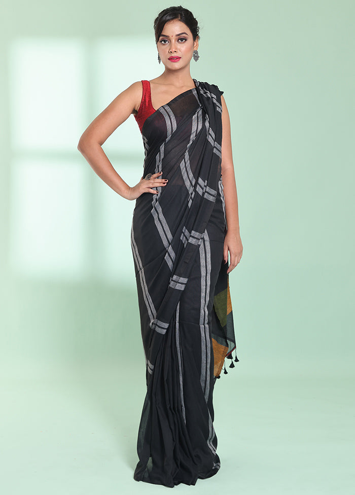 Black Cotton Saree With Blouse Piece - Indian Silk House Agencies