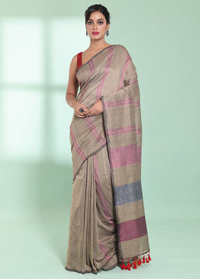 Beige Cotton Saree With Blouse Piece