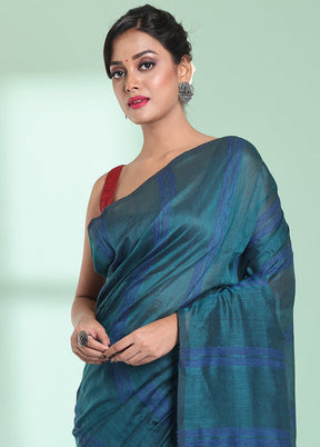 Teal Cotton Saree With Blouse Piece - Indian Silk House Agencies