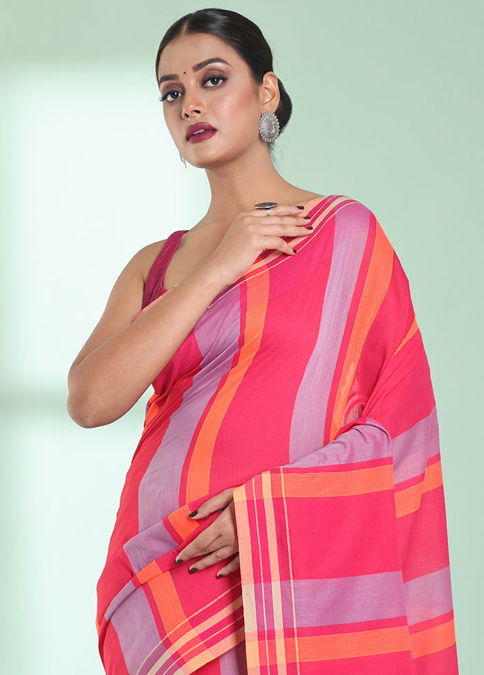 Pink Cotton Saree With Blouse Piece