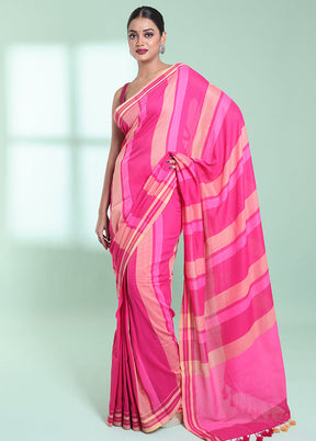 Pink Cotton Saree With Blouse Piece