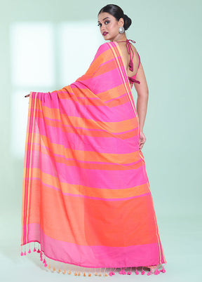 Pink Cotton Saree With Blouse Piece