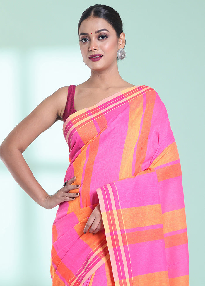 Pink Cotton Saree With Blouse Piece