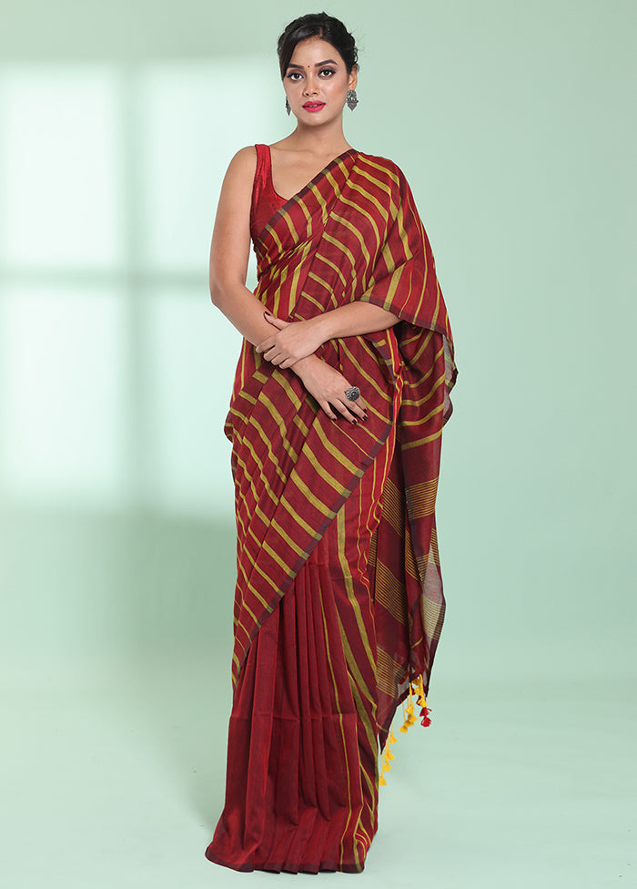 Red Cotton Saree With Blouse Piece