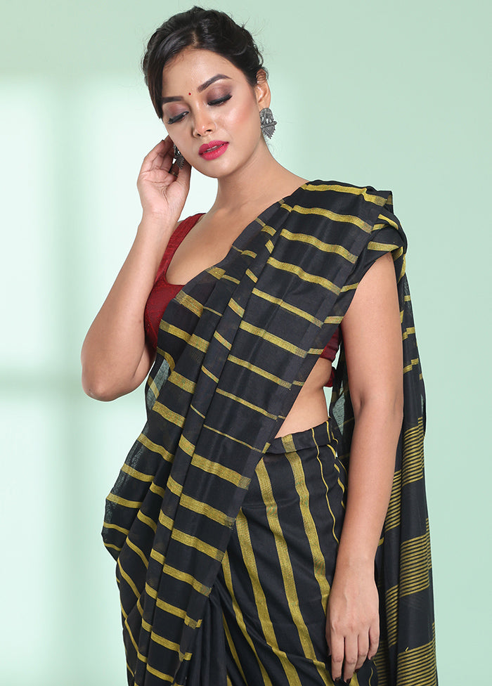 Black Cotton Saree With Blouse Piece