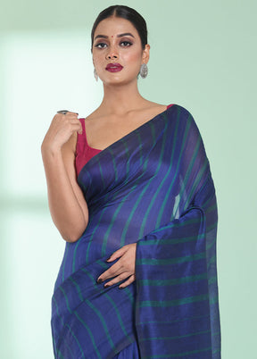 Blue Cotton Saree With Blouse Piece