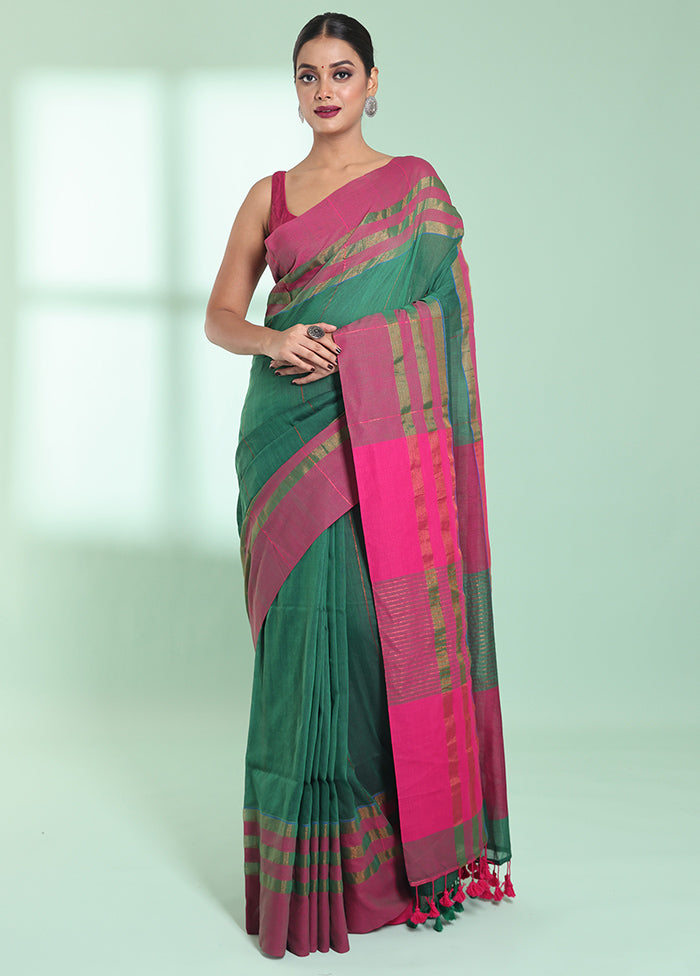 Green Cotton Saree With Blouse Piece