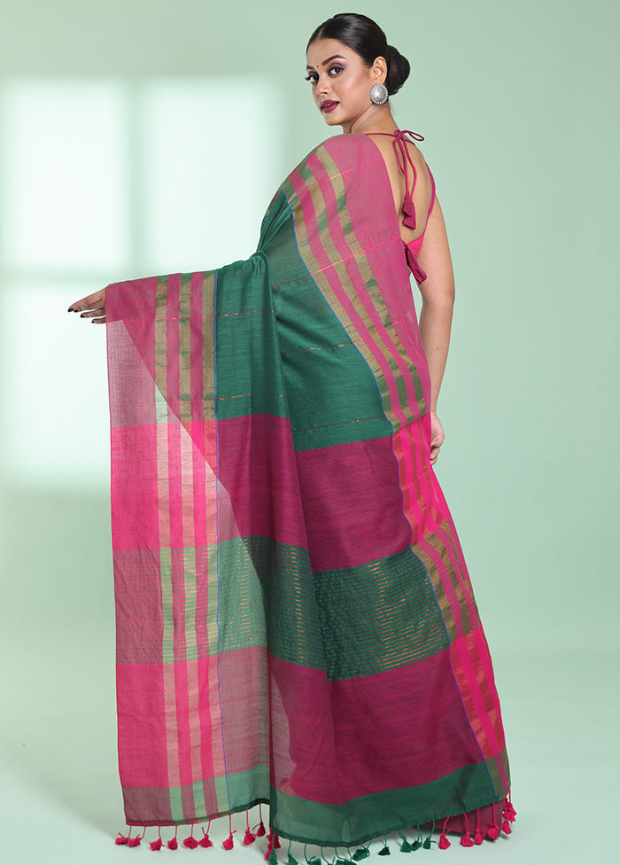 Green Cotton Saree With Blouse Piece - Indian Silk House Agencies