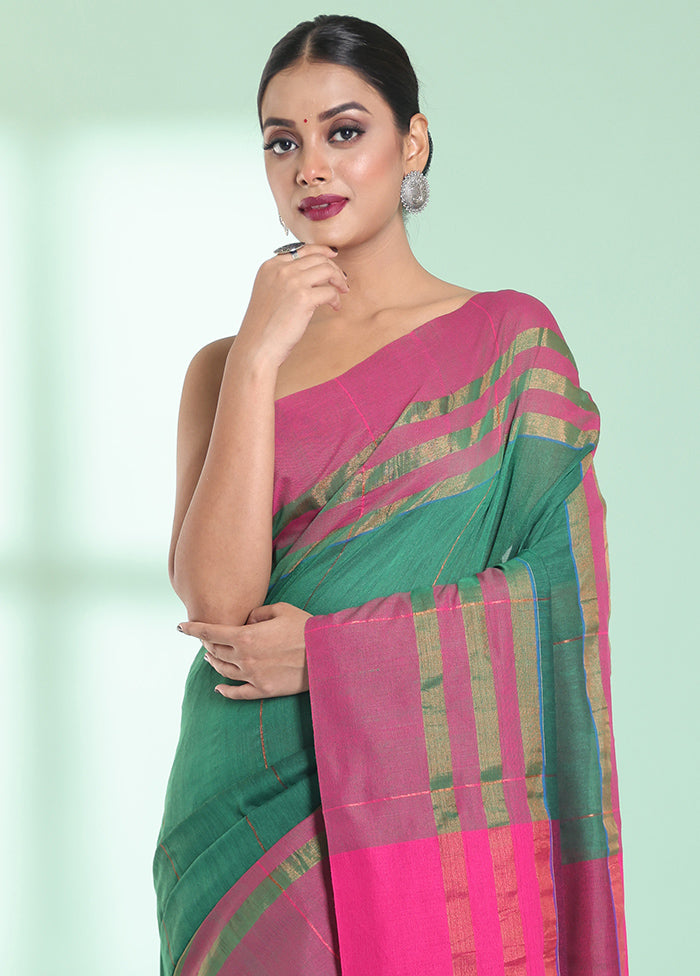 Green Cotton Saree With Blouse Piece