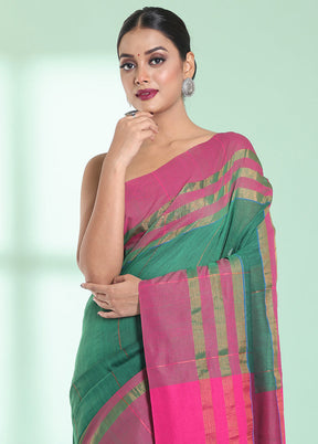 Green Cotton Saree With Blouse Piece