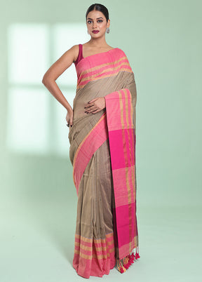 Beige Cotton Saree With Blouse Piece