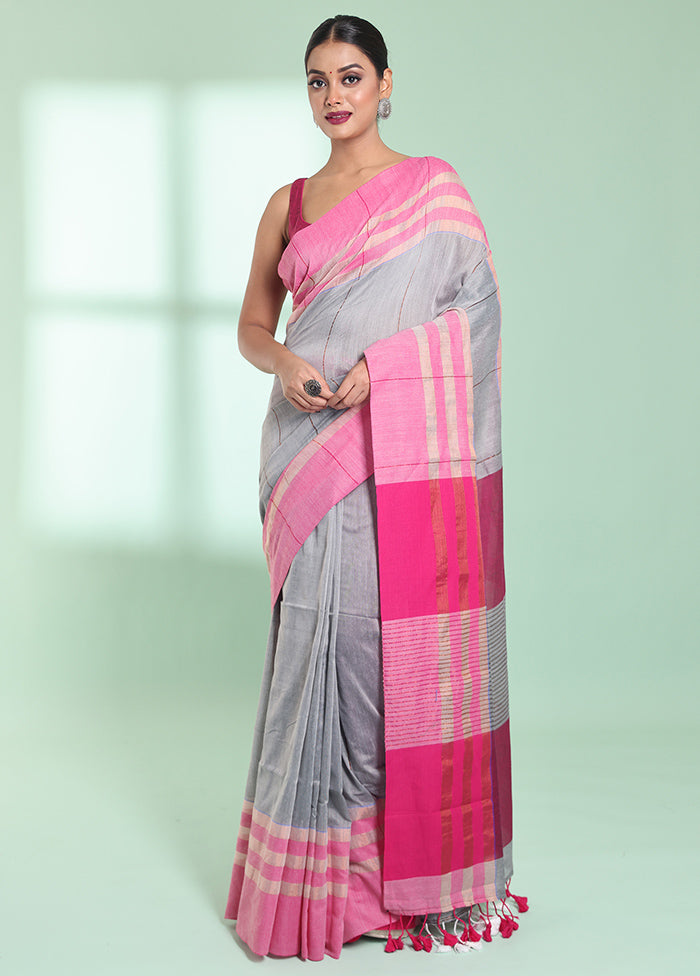 Grey Cotton Saree With Blouse Piece