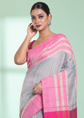 Grey Cotton Saree With Blouse Piece - Indian Silk House Agencies