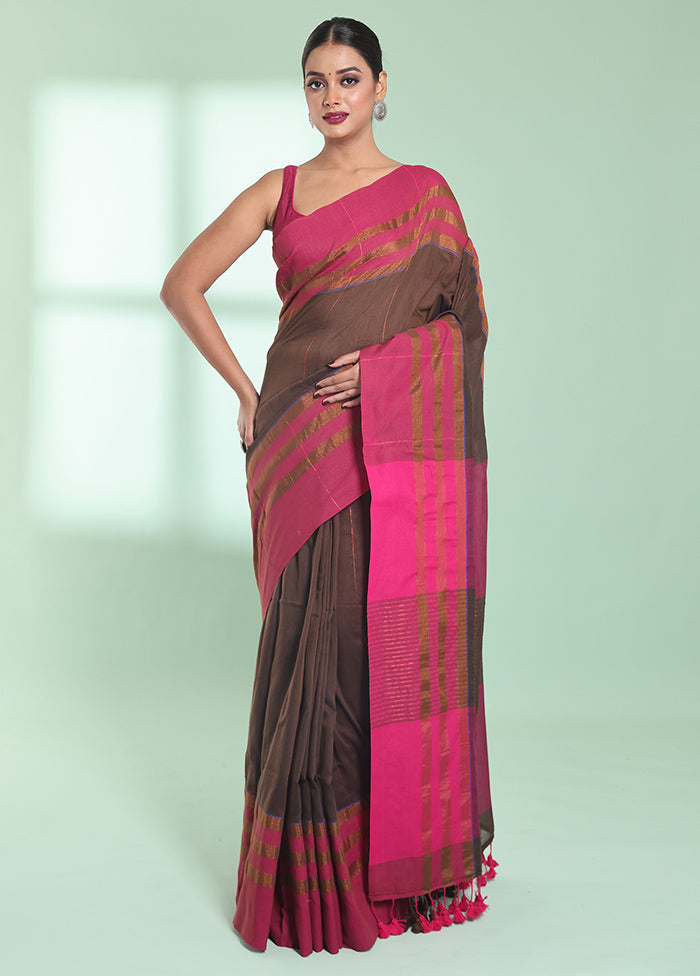 Brown Cotton Saree With Blouse Piece