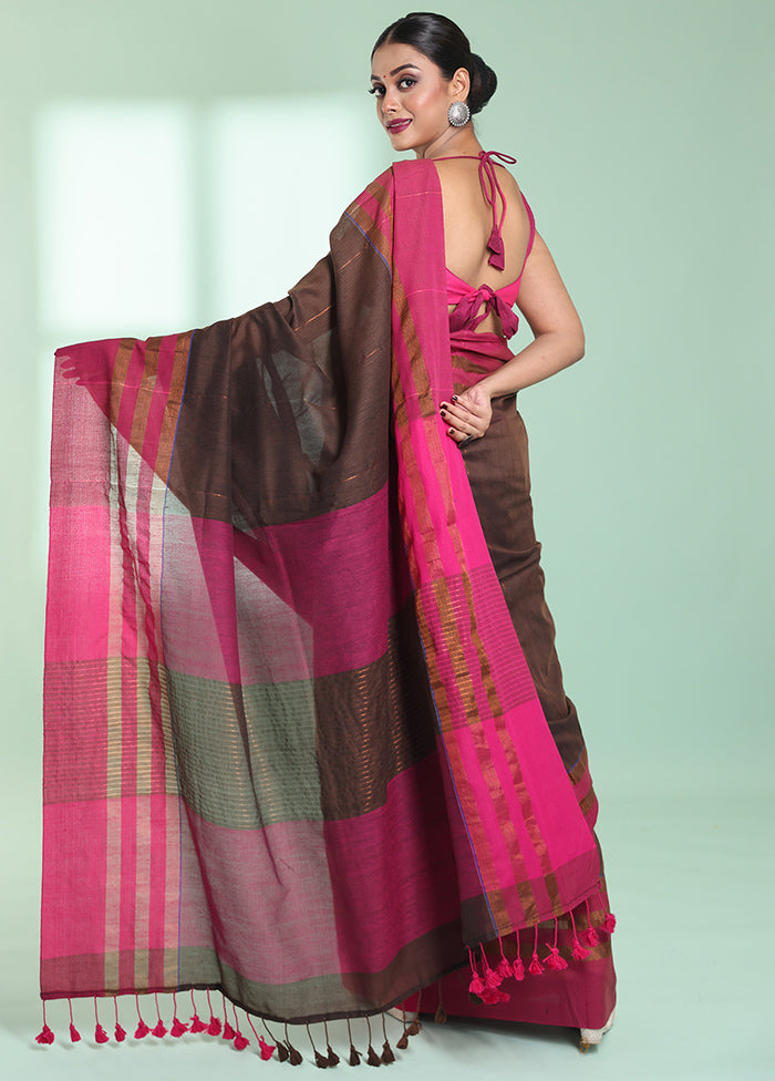 Brown Cotton Saree With Blouse Piece